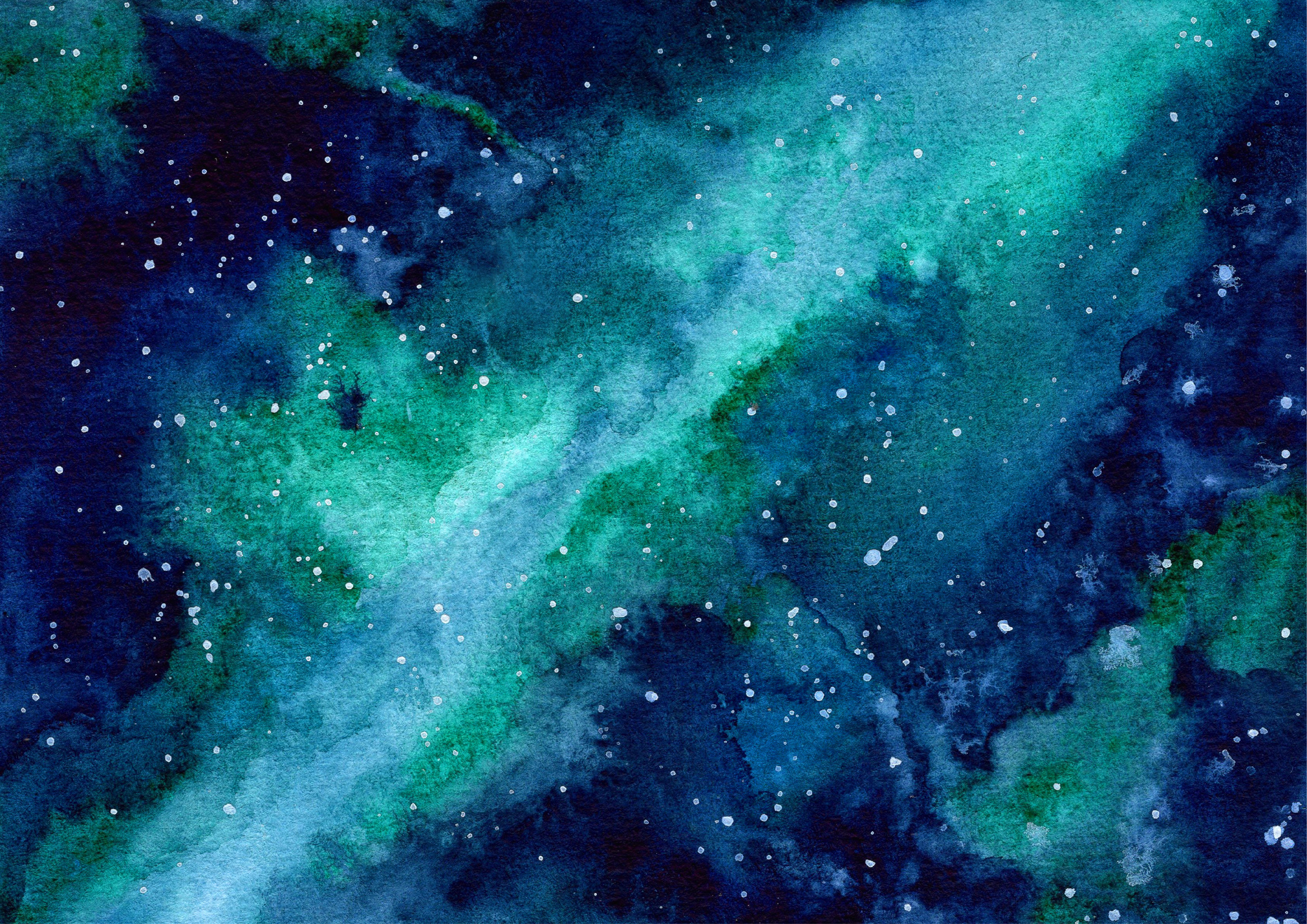 Green light abstract galaxy background with watercolor